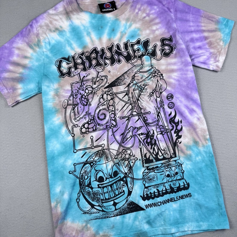Vintage Channel 5 News Tie Dye T-Shirt Size S Graphic Skater Crew Neck